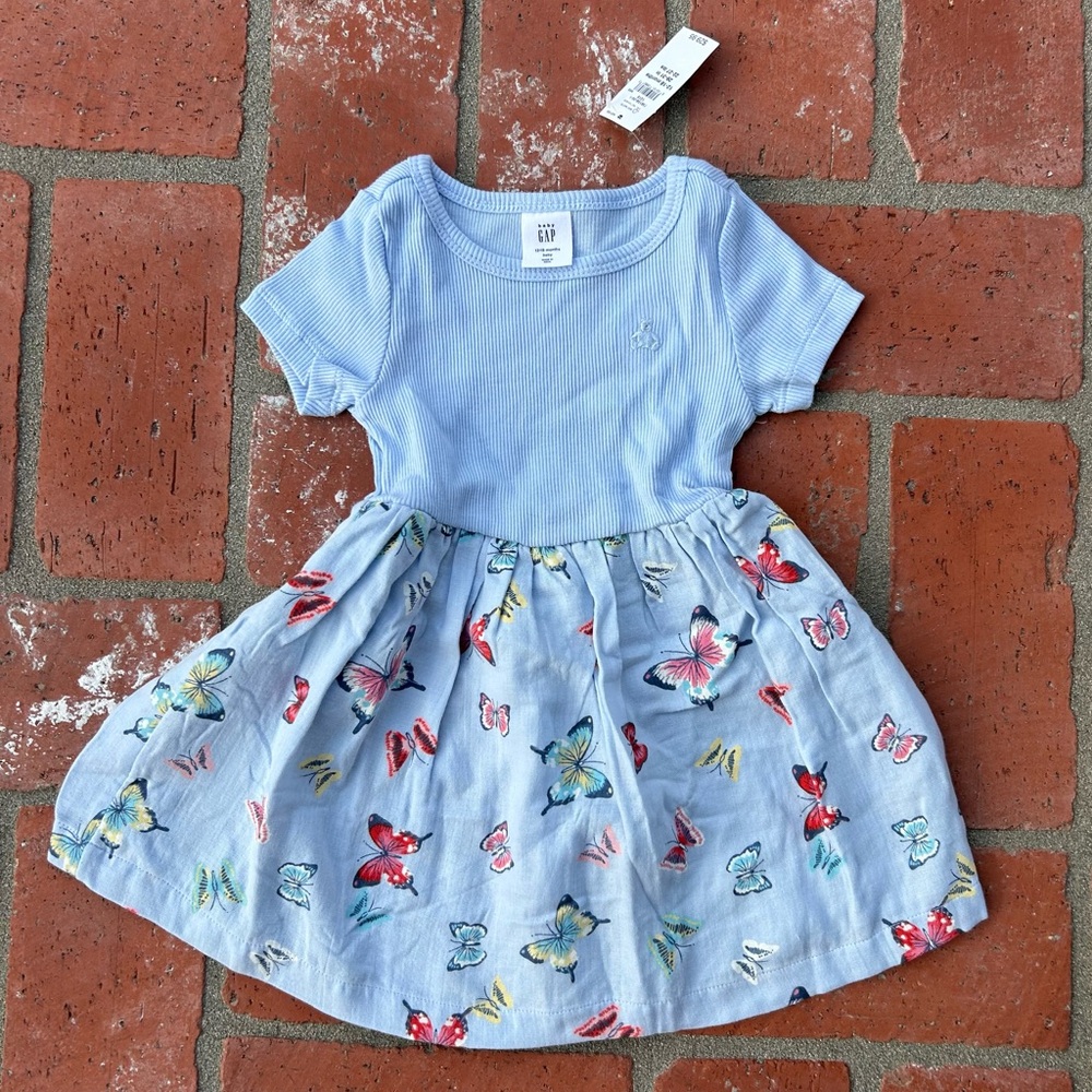 NWT GAP Blue Butterfly Print Kids Dress